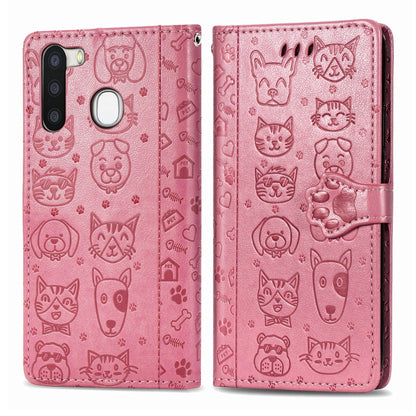 Cute Cat and Dog Embossed Horizontal Flip Leather Case with Holder & Card Slots & Wallet & Cartoon Clasp & Lanyard, For OPPO A5 (2020), For Huawei Y8S, For Samsung Galaxy A21, For Galaxy A21