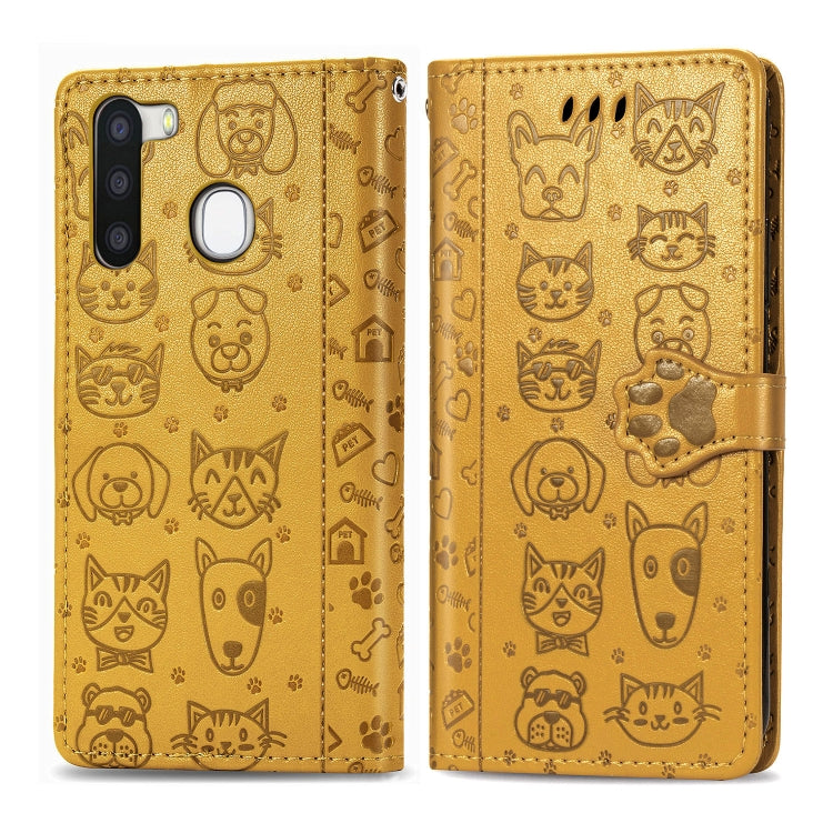 Cute Cat and Dog Embossed Horizontal Flip Leather Case with Holder & Card Slots & Wallet & Cartoon Clasp & Lanyard, For OPPO A5 (2020), For Huawei Y8S, For Samsung Galaxy A21, For Galaxy A21