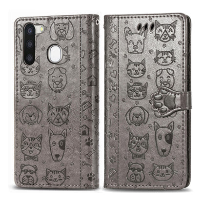 Cute Cat and Dog Embossed Horizontal Flip Leather Case with Holder & Card Slots & Wallet & Cartoon Clasp & Lanyard, For OPPO A5 (2020), For Huawei Y8S, For Samsung Galaxy A21, For Galaxy A21
