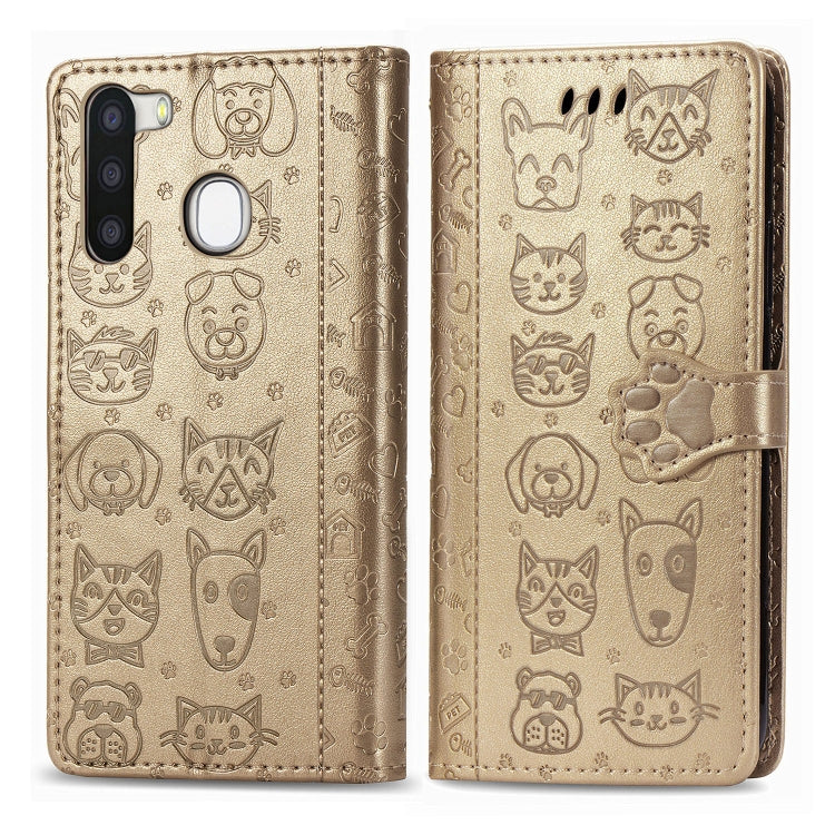 Cute Cat and Dog Embossed Horizontal Flip Leather Case with Holder & Card Slots & Wallet & Cartoon Clasp & Lanyard, For OPPO A5 (2020), For Huawei Y8S, For Samsung Galaxy A21, For Galaxy A21