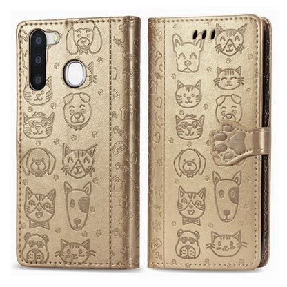 Cute Cat and Dog Embossed Horizontal Flip Leather Case with Holder & Card Slots & Wallet & Cartoon Clasp & Lanyard, For OPPO A5 (2020), For Huawei Y8S, For Samsung Galaxy A21, For Galaxy A21