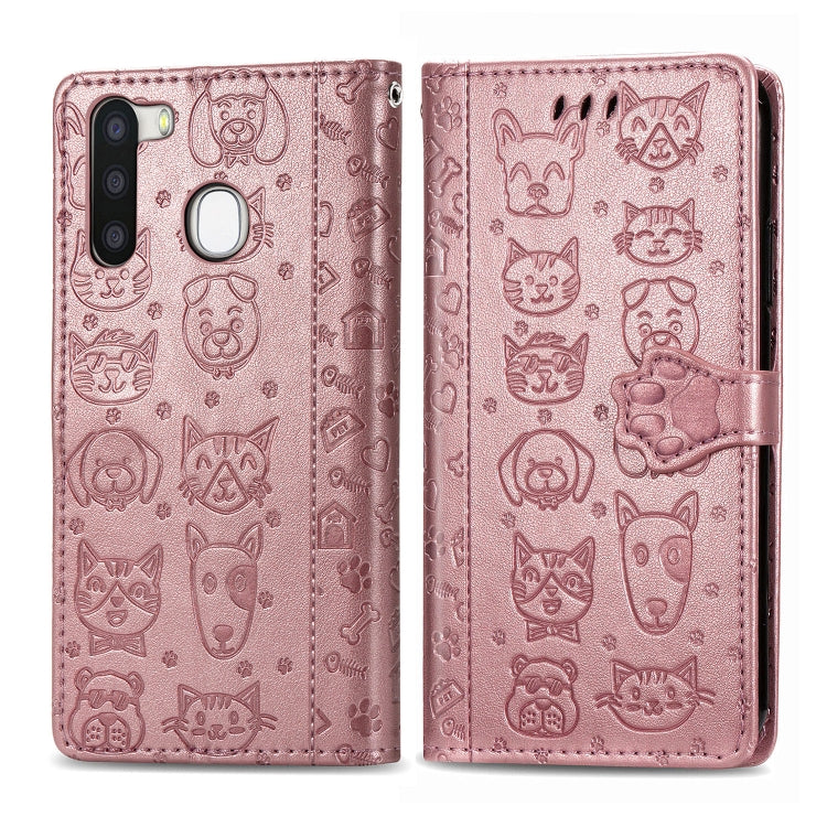 Cute Cat and Dog Embossed Horizontal Flip Leather Case with Holder & Card Slots & Wallet & Cartoon Clasp & Lanyard, For OPPO A5 (2020), For Huawei Y8S, For Samsung Galaxy A21, For Galaxy A21