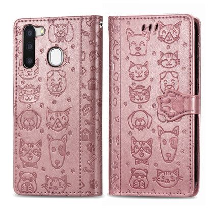Cute Cat and Dog Embossed Horizontal Flip Leather Case with Holder & Card Slots & Wallet & Cartoon Clasp & Lanyard, For OPPO A5 (2020), For Huawei Y8S, For Samsung Galaxy A21, For Galaxy A21