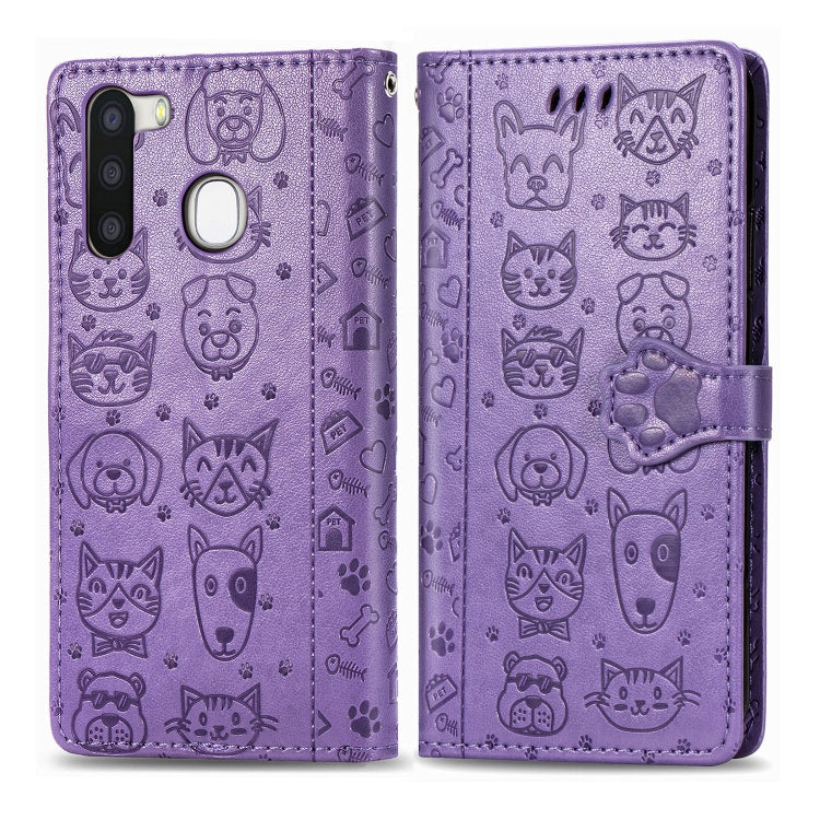 Cute Cat and Dog Embossed Horizontal Flip Leather Case with Holder & Card Slots & Wallet & Cartoon Clasp & Lanyard, For OPPO A5 (2020), For Huawei Y8S, For Samsung Galaxy A21, For Galaxy A21
