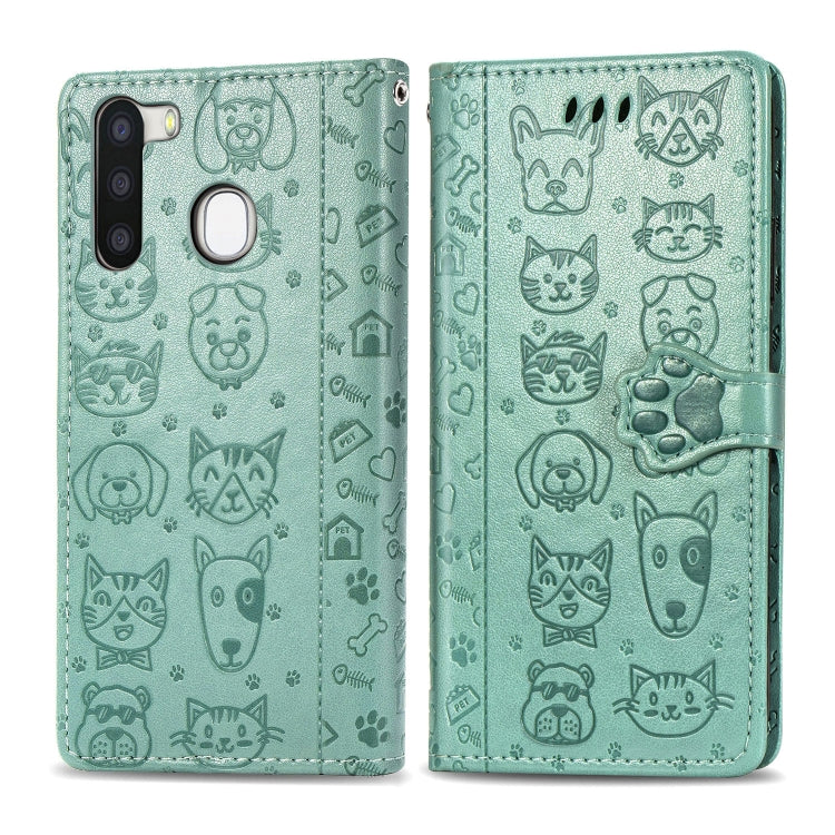 Cute Cat and Dog Embossed Horizontal Flip Leather Case with Holder & Card Slots & Wallet & Cartoon Clasp & Lanyard, For OPPO A5 (2020), For Huawei Y8S, For Samsung Galaxy A21, For Galaxy A21