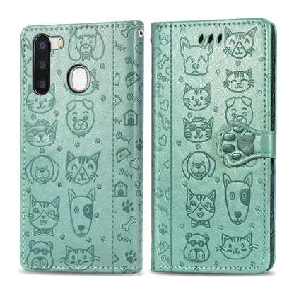 Cute Cat and Dog Embossed Horizontal Flip Leather Case with Holder & Card Slots & Wallet & Cartoon Clasp & Lanyard, For OPPO A5 (2020), For Huawei Y8S, For Samsung Galaxy A21, For Galaxy A21