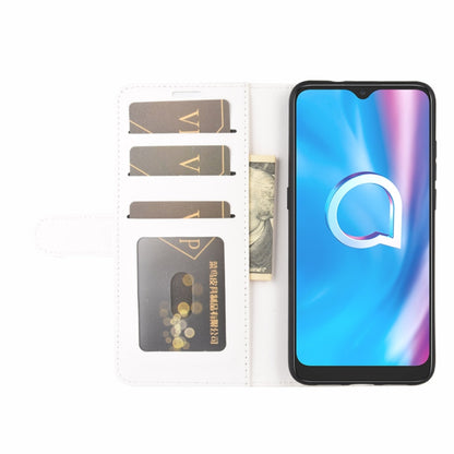 White flip phone case with card slots and phone displaying a colorful home screen