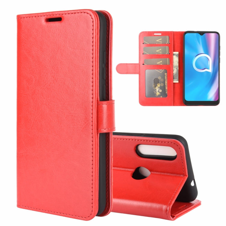 Red leather-texture flip wallet case with card slots and stand