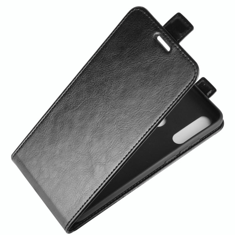 Black vertical flip leather phone case with foldover stand and cutouts