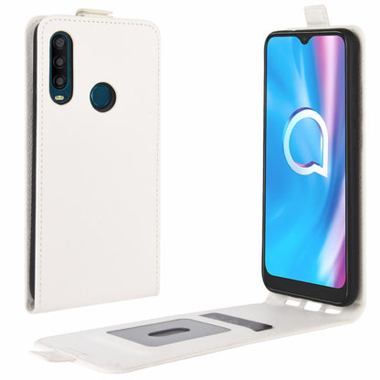 White vertical flip leather phone case with card slot and foldover stand