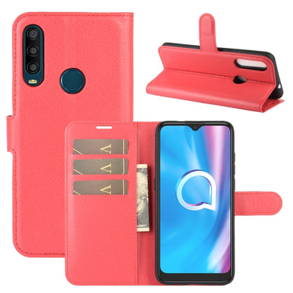 Litchi-texture flip phone case with card slots and holder, coral red with wrist strap
