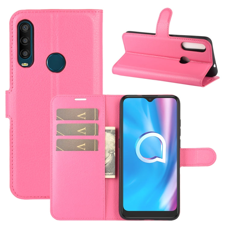 Pink litchi-texture flip protective phone case with card slots and magnetic wallet flap