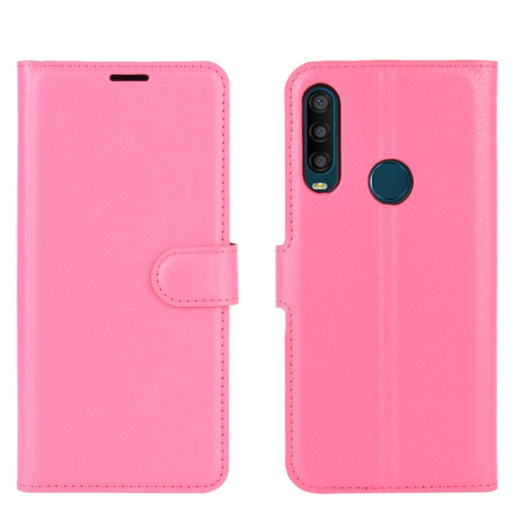 Pink leather-look flip phone case with magnetic closure and inner card pocket