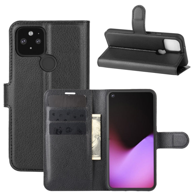 Litchi-texture protective flip wallet case with card slots and holder, dark color