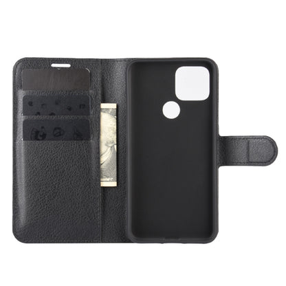 Litchi-texture flip wallet case with card slots and phone back cover, dark