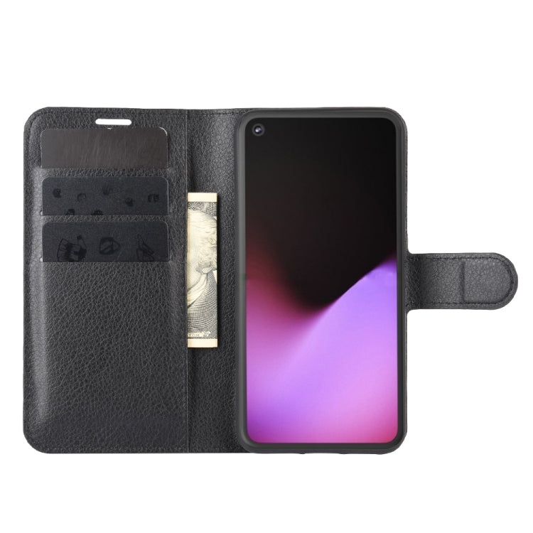 Litchi-texture protective flip wallet case with card slots, phone screen open