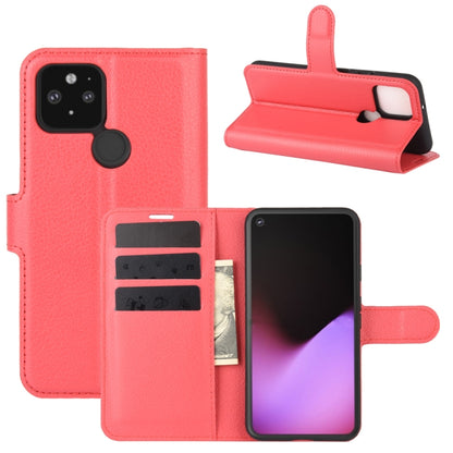 Folio protective case for Pixel 5 XL in coral red with card slots and flip stand
