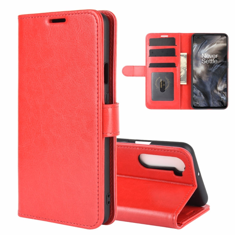 Red flip wallet phone case with card slots and built-in stand