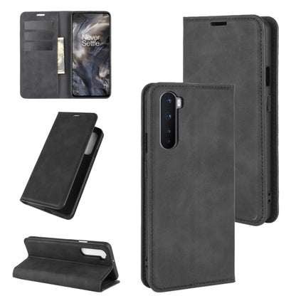 Magnetic leather wallet phone case with card slots for OnePlus Nord, open front, dark gray