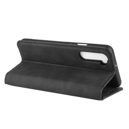 Magnetic leather folio phone case with stand for OnePlus Nord, closed front, dark gray