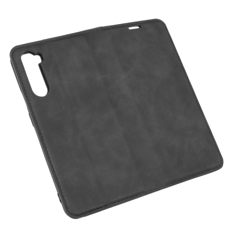 Magnetic leather back cover wallet case for OnePlus Nord, closed, dark gray with cutouts