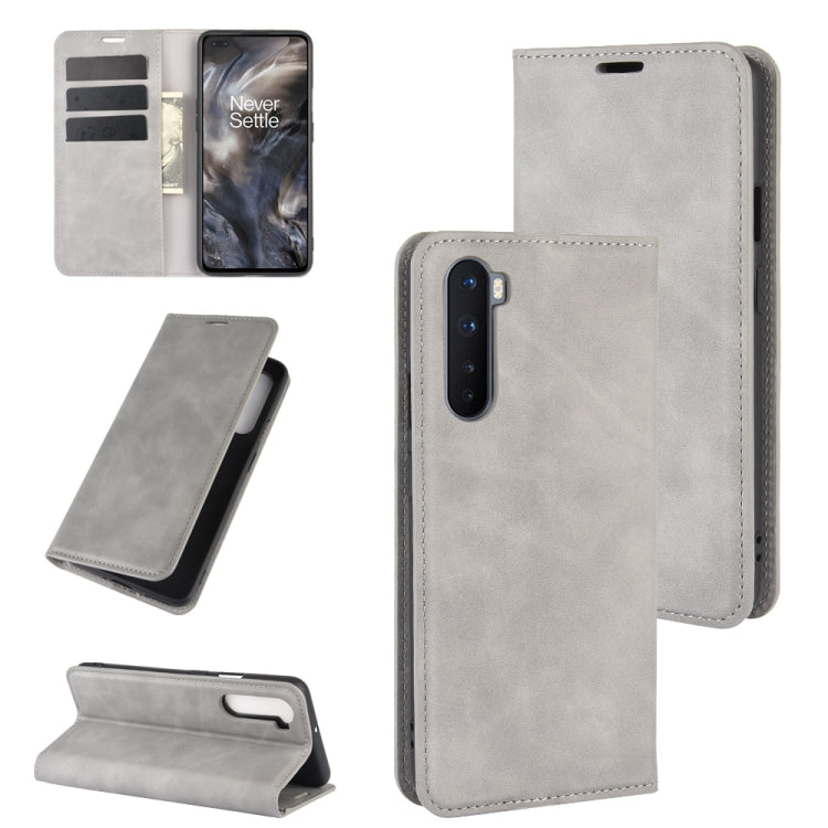 Grey magnetic leather phone wallet case with card slots and flip stand