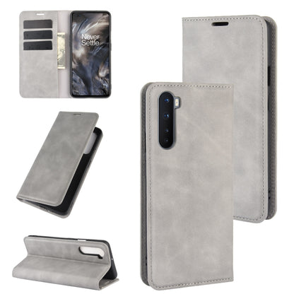 Grey magnetic leather phone wallet case with card slots and flip stand