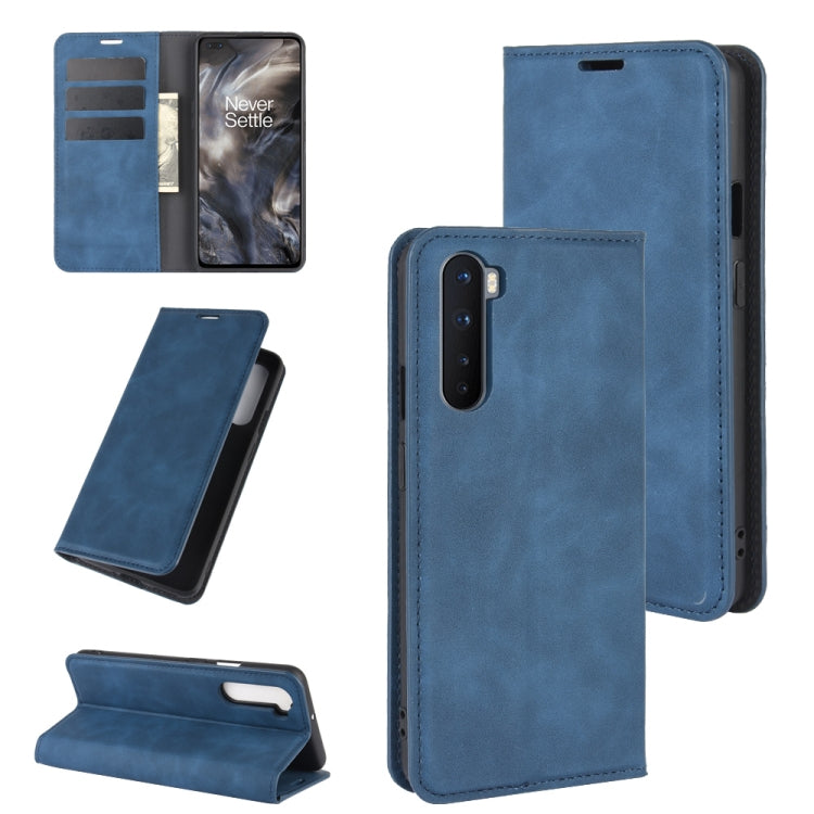 Blue magnetic leather phone wallet case with card slots and flip stand