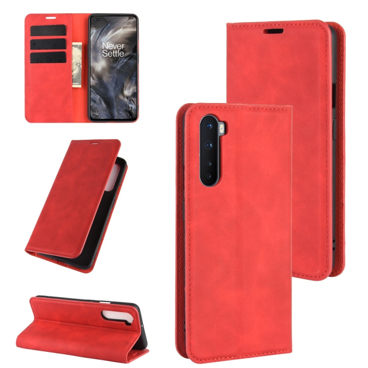 Red magnetic leather phone wallet case with card slots and flip stand