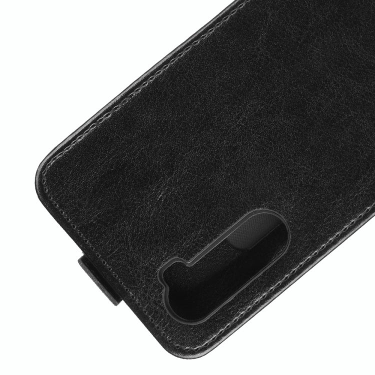 Black leather flip phone case with card slot opening and stitched edge