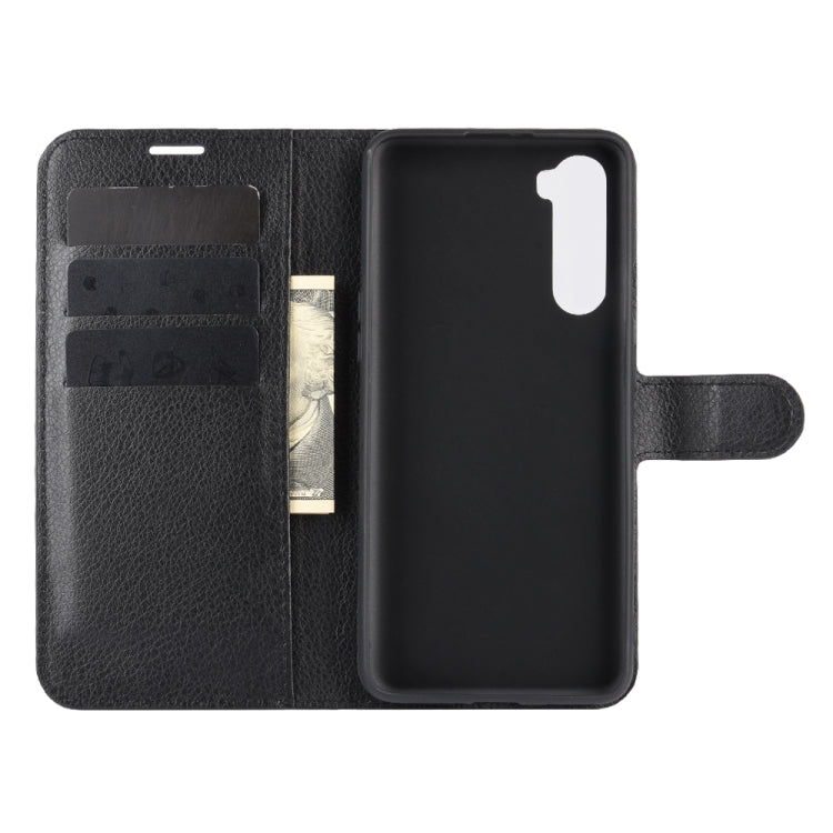 Black flip phone case with card holder flap and cutouts for camera and speaker.
