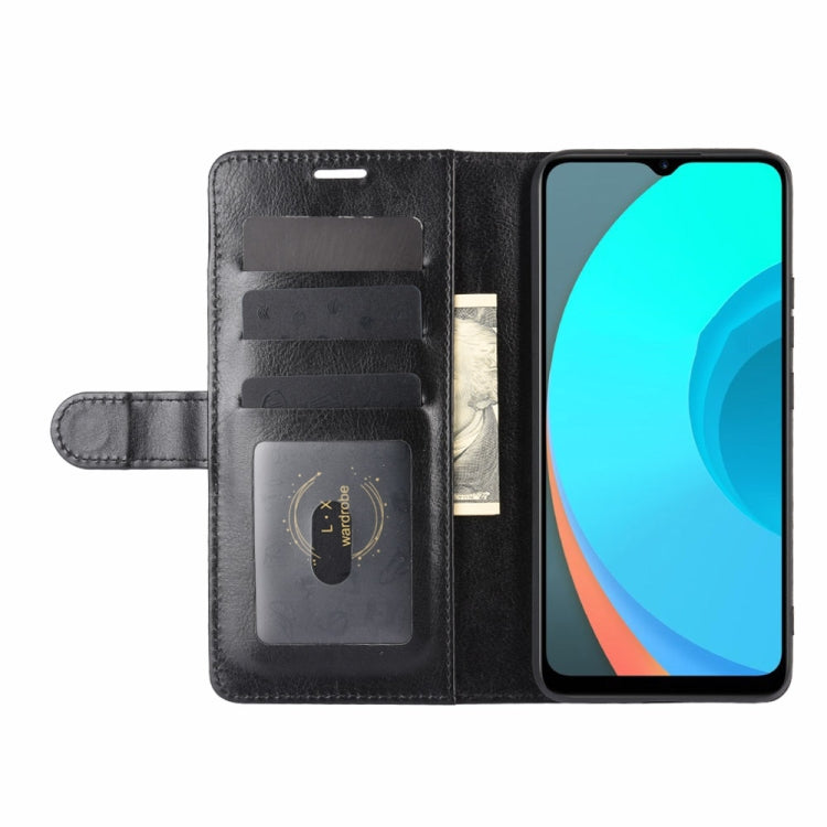 Black flip wallet phone case open with card slots and phone viewing window