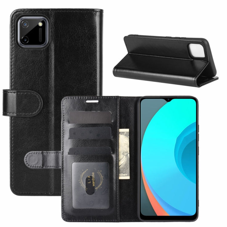 Black flip wallet phone case with card pocket and fold-out stand