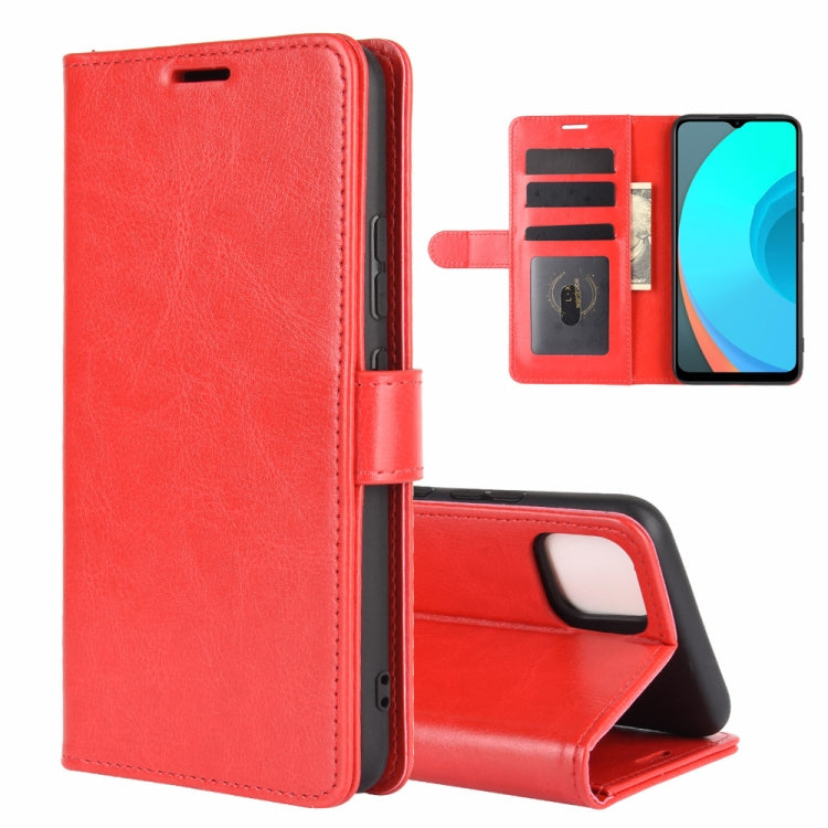Red flip protective phone case with card slots, holder wallet, and photo frame window