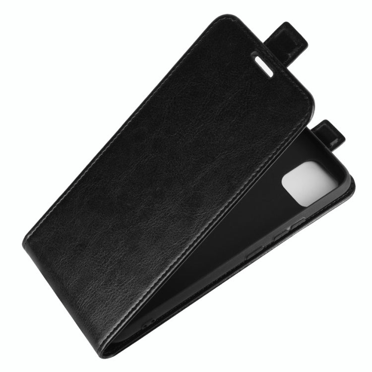 Black leather vertical flip phone case with protective cover and open viewing stand