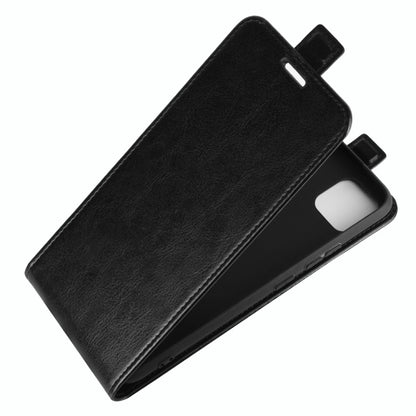 Black leather vertical flip phone case with protective cover and open viewing stand