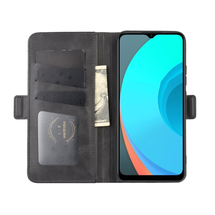 Black leather flip case open with card slots and phone display window