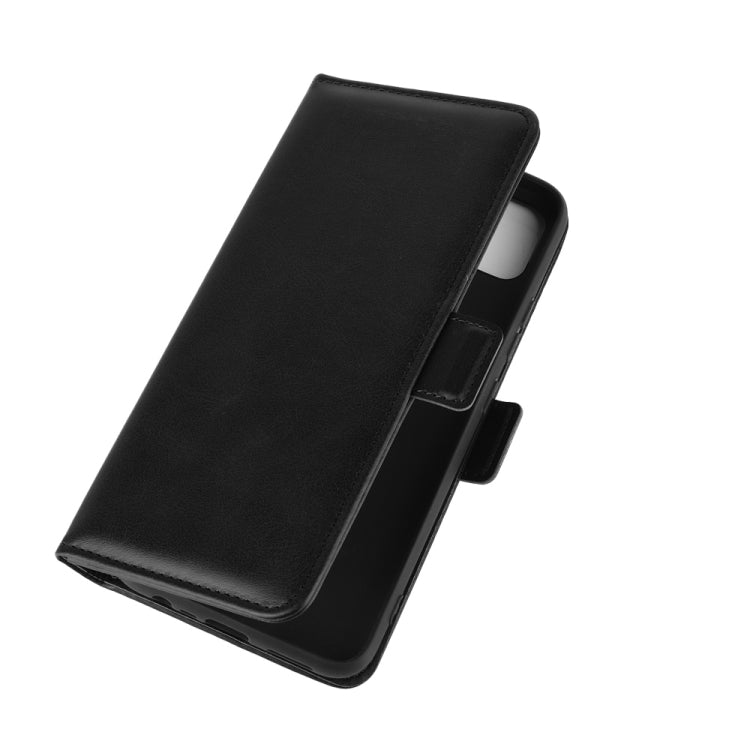 Black leather flip phone case with side magnetic closure and camera cutout