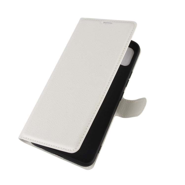 White slim folio phone case cover, angled view with camera area and side cutout