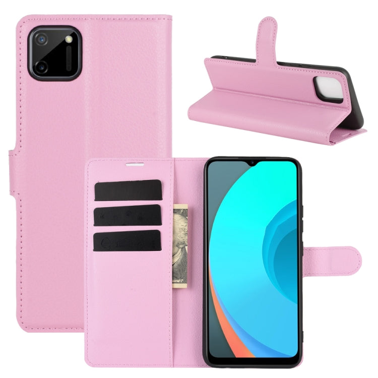 Pink litchi texture flip phone wallet case with card slots and stand