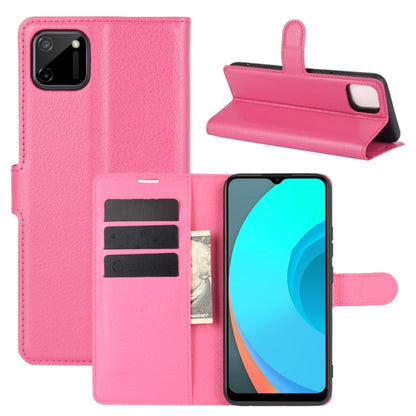 Rose red litchi texture flip phone wallet case with card slots and stand