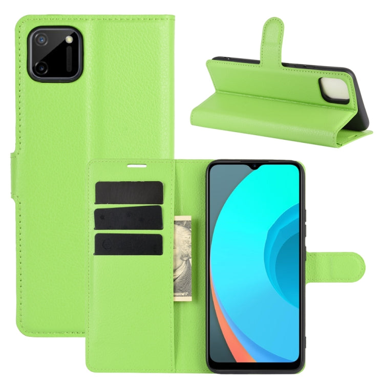 Green litchi texture flip phone wallet case with card slots and stand