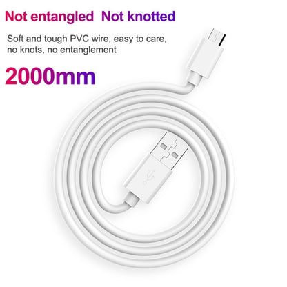 White USB-A to micro-USB charging cable, flexible PVC wire with untangled ends
