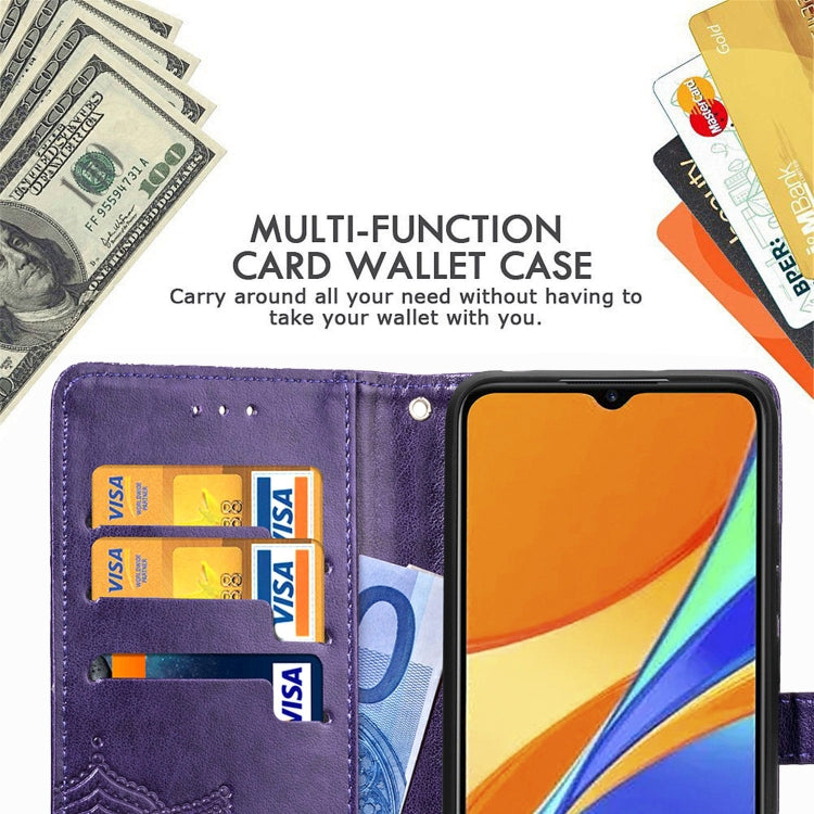 Purple embossed flip leather phone case with card wallet slots and fold-over cover
