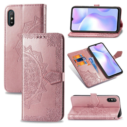 Rose embossed flip leather phone case with card slot and fold-over wallet cover