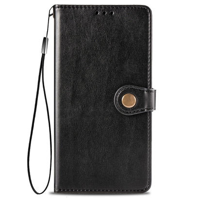 Black leather phone wallet case with wrist lanyard strap and magnetic button closure