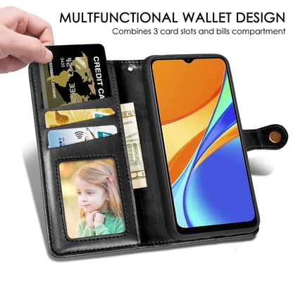 Black leather wallet phone case with card slots, ID/photo window, and folio cover