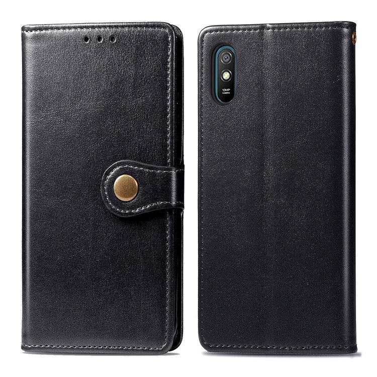 Brown leather phone wallet case with buckle strap closure and card slot; dual phone view.