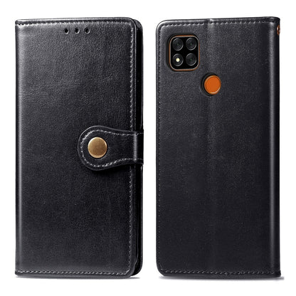 Black leather phone wallet case with buckle strap closure and card slot; dual phone view.