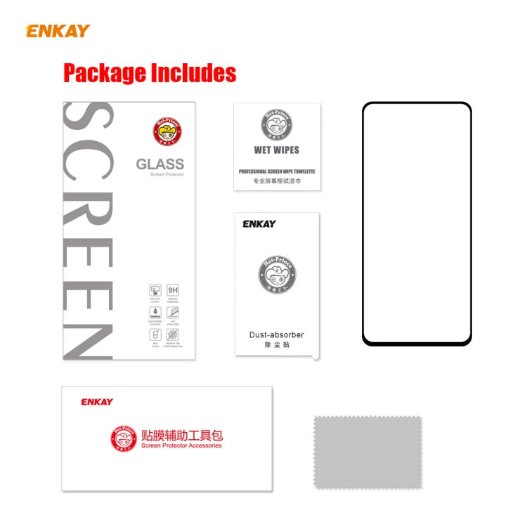 Tempered glass screen protector package includes wipes, dust-absorber, and accessory kit